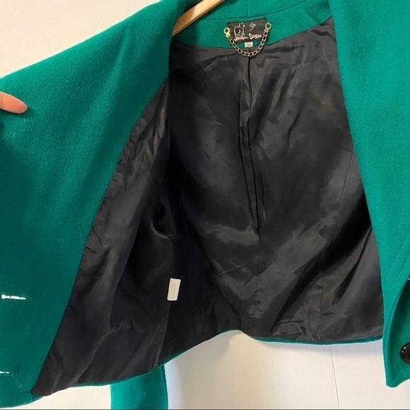 Vintage Wool Coat Emerald Green Jacket Shawl Collar Avantgarde Womens Medium - Picture 9 of 12